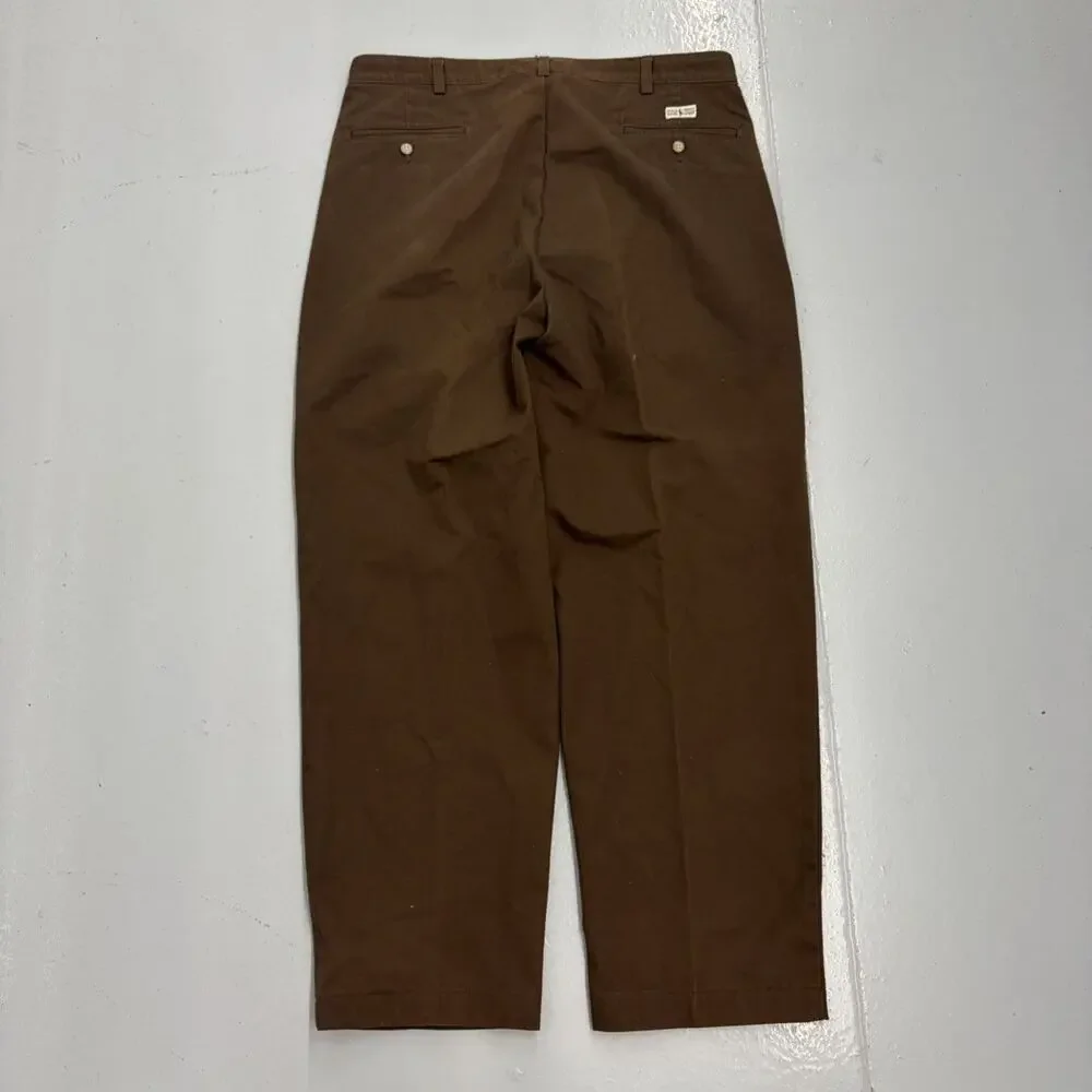 Vintage 90s Polo Ralph Lauren Brown Pleated Chinos 36x30 - Picture 3 of 4